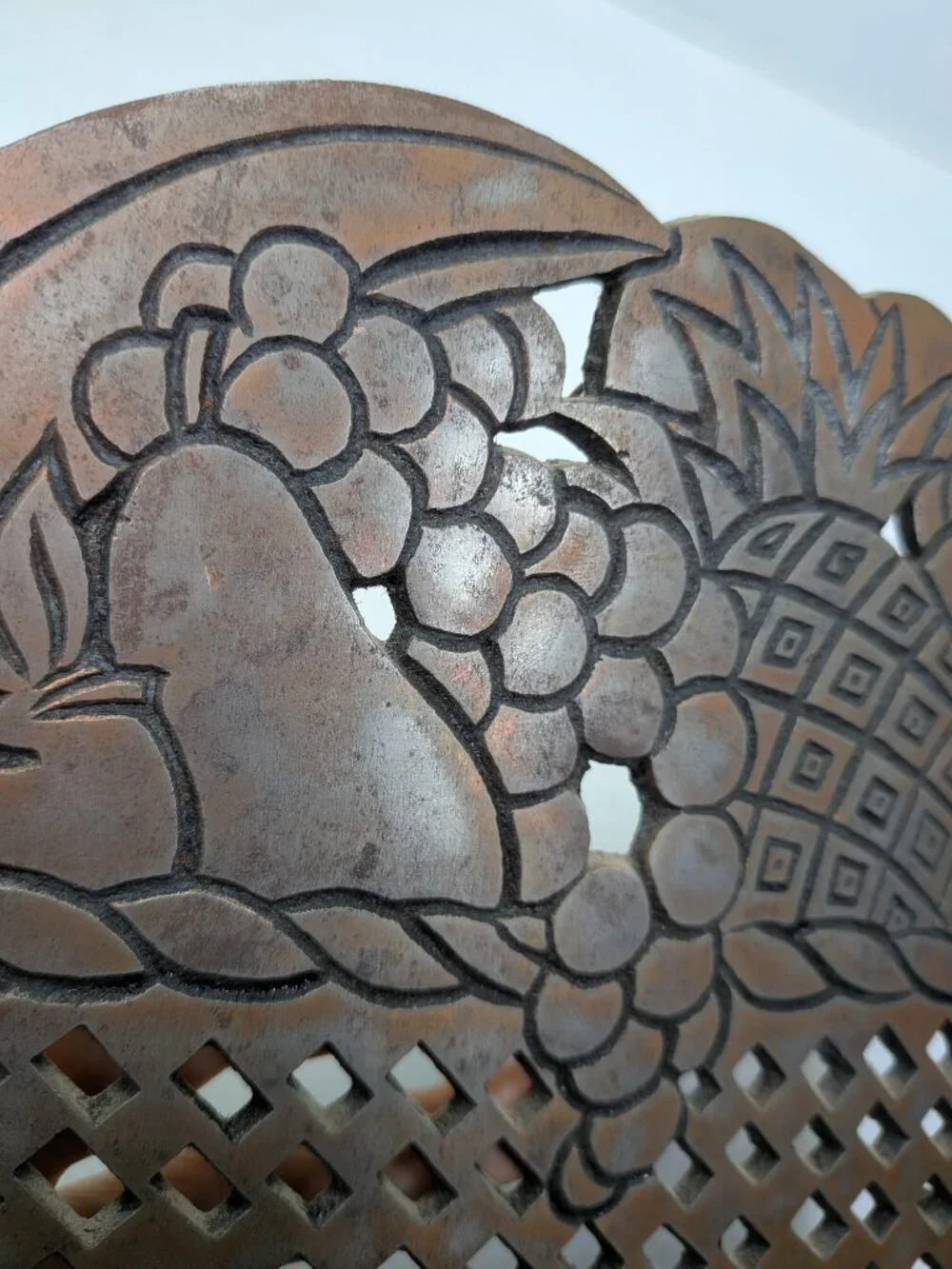 VTG 1983 Himark Copper Fruit Basket Trivet Dark Rustic Patina Pineapple Wall
